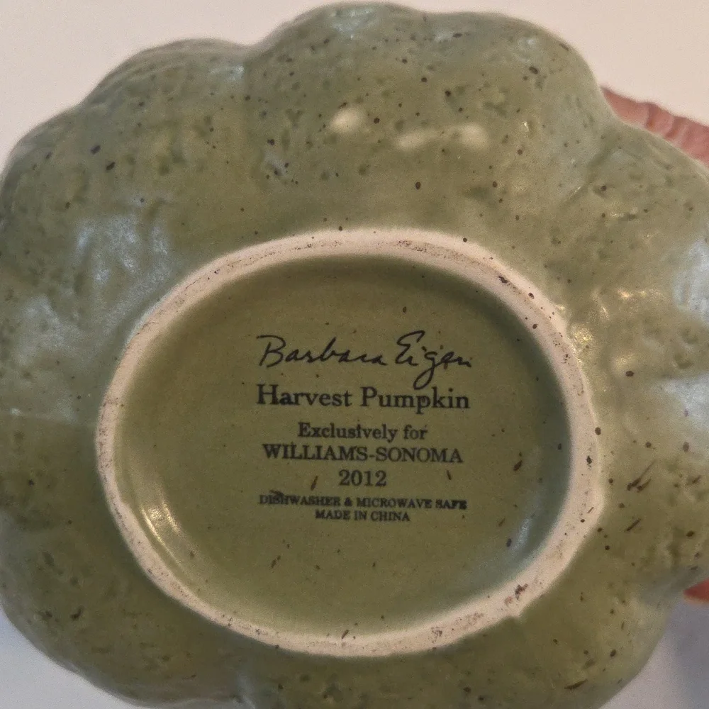 Williams Sonoma Barbara Eigen Green and Yellow Ceramic Gravy Dish